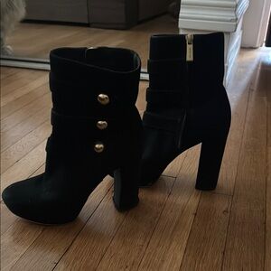 Michael Kors Black and Gold Heeled Suede Boots